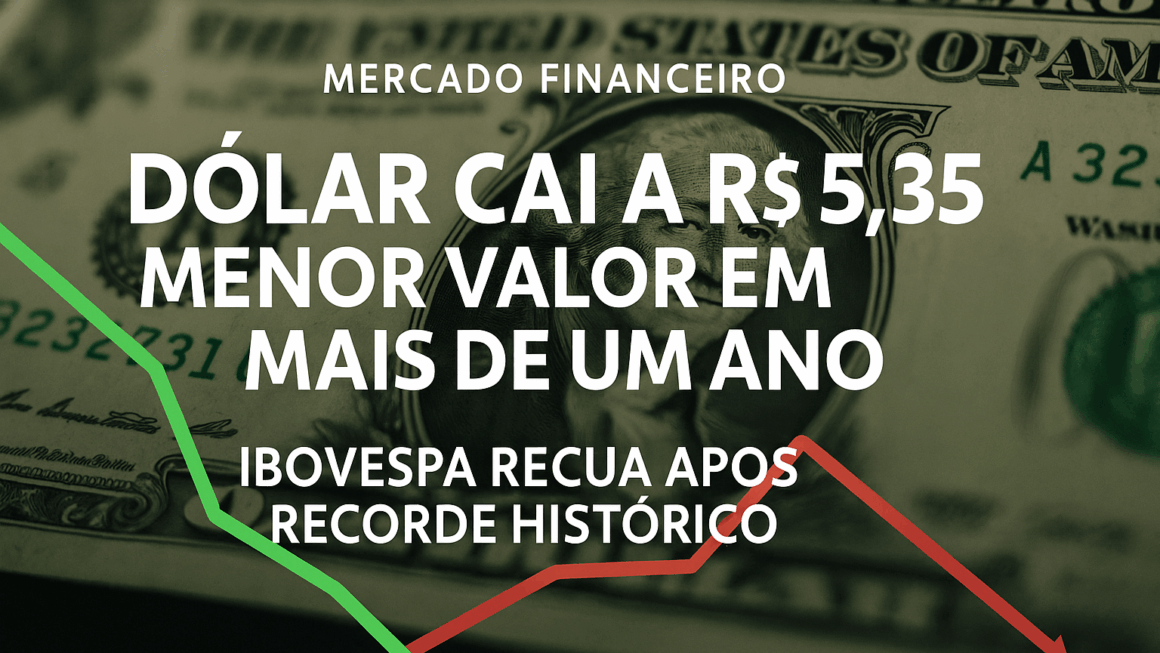 Dólar cai a R$ 5,35, menor valor em mais de um ano; Ibovespa devolve ganhos após recorde histórico